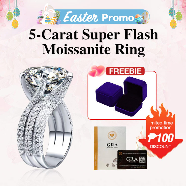 Mid-Year Great Sale - 5-Carat Super Flash Moissanite Ring - Free gift box. GRA Certified. Adjustable size
