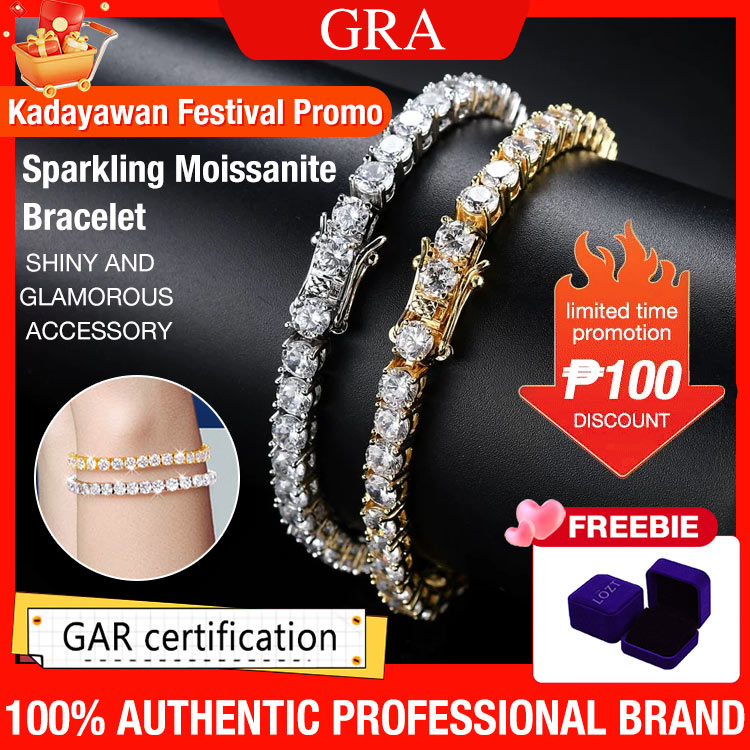 Kadayawan Festival Promo - Sparkling 3MM Moissanite Tennis Bracelet with free jewelry box. Chain length 20cm. GRA Certified. Shipping from Manila