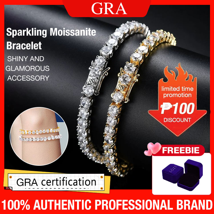 Kadayawan Festival Promo - Sparkling 3MM Moissanite Tennis Bracelet with free jewelry box. Chain length 20cm. GRA Certified. Shipping from Manila