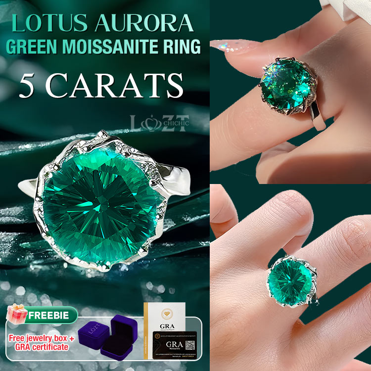 Kadayawan Festival Promotion - Lotus Aurora Green 5 Carat Moissanite Ring - Free gift box. GRA Certified. Adjustable size