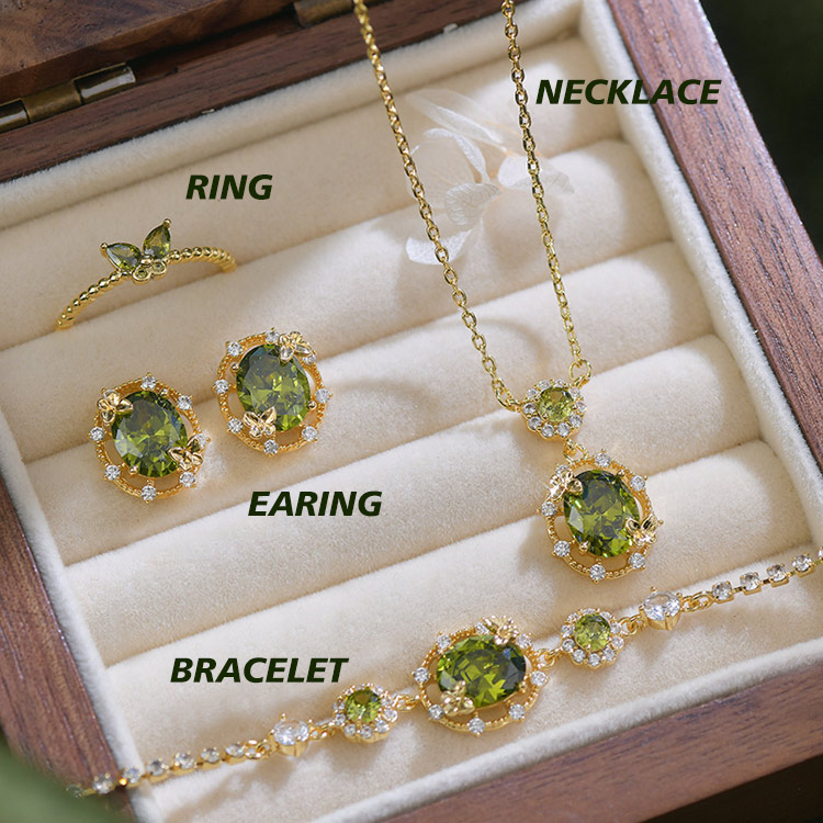 77 Big Sale - Special Offer - Butterfly Olive Green Zircon Hollow Jewelry Set - Elegant and Timeless - Comes with an Exclusive Gift Box	