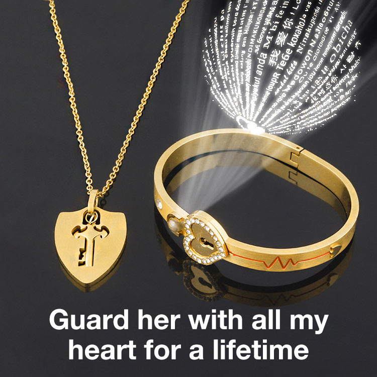 Marys Month promotions  - Two pcs Lock Bracelet and Key Necklace Projection Set -Give free jewelry box - Best gift for your boyfriend!