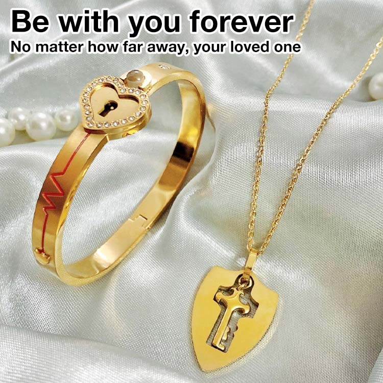 Marys Month promotions  - Two pcs Lock Bracelet and Key Necklace Projection Set -Give free jewelry box - Best gift for your boyfriend!