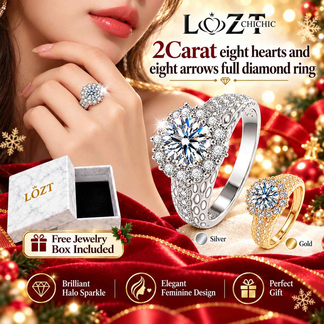 Christmas Sale-- Second piece only ₱299 - 2Carat eight hearts and eight arrows full diamond ring - Eight hearts and eight arrows a pledge of love a lifetime commitment