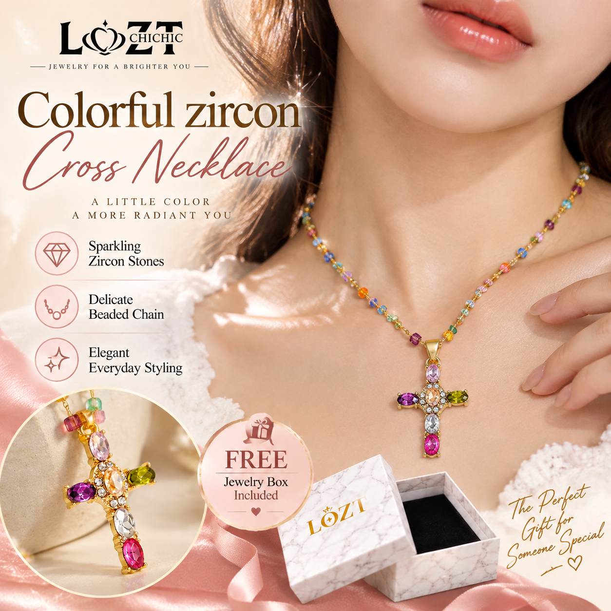 Payday Sale Buy One Get One to save 600P - Colorful zircon cross necklace - Comes with a Free Jewelry Box