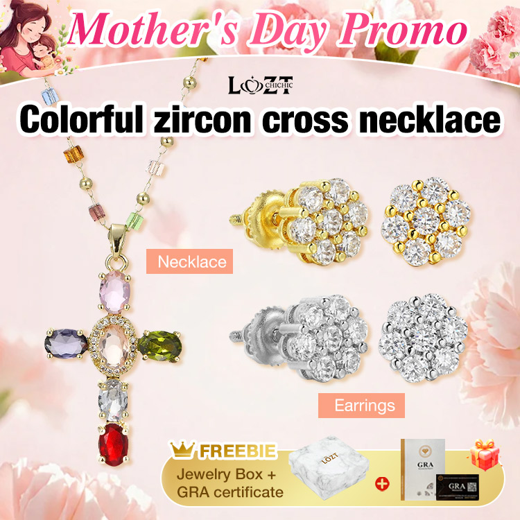 Mothers day promotion - Buy One Get One to save 100P - Colorful zircon cross necklace - Comes with a Free Jewelry Box