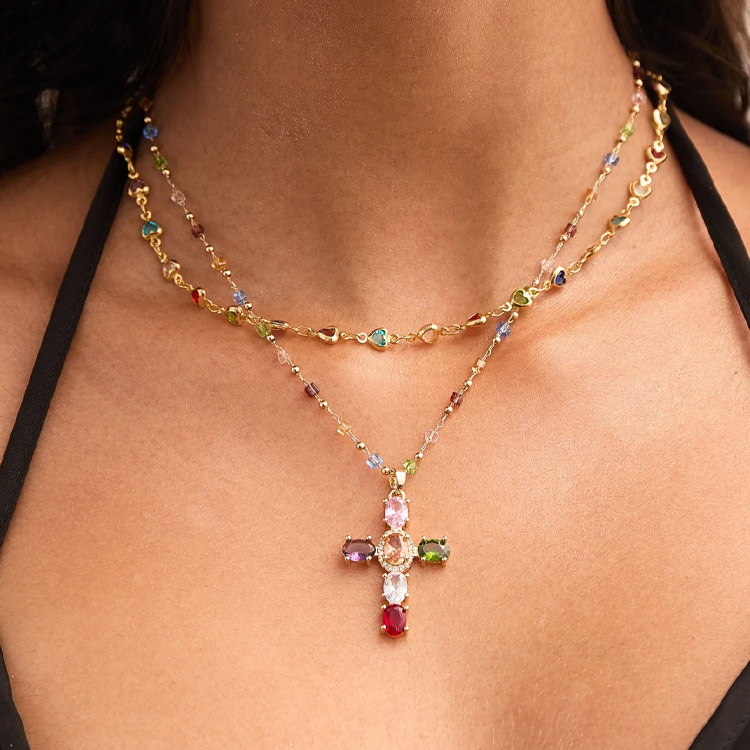 Valentines Promo - Buy One Get One Colorful zircon cross necklace - Comes with a Free Jewelry Box