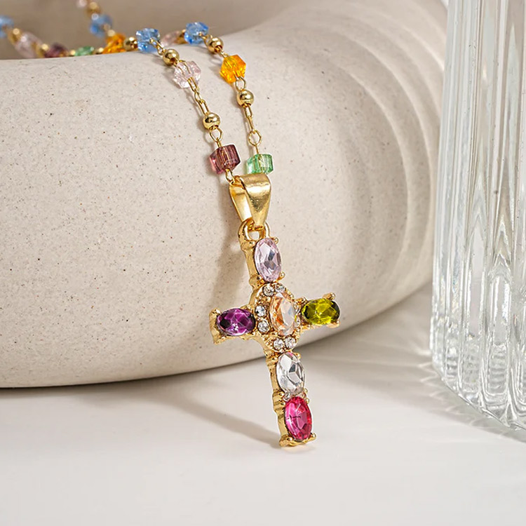 Womens Day Promo - Buy One Get One to save 100P - Colorful zircon cross necklace - Comes with a Free Jewelry Box