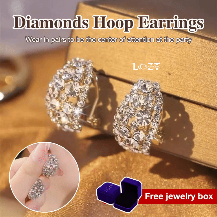 Mid-Year Great Sale-Diamonds Hoop Earrings-Free gift box