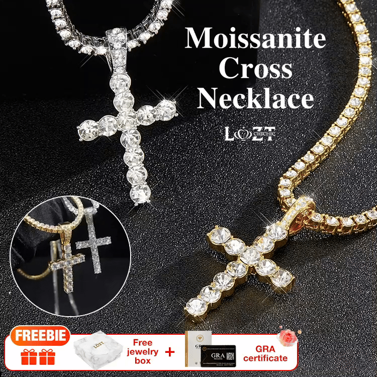 Halloween Sale - New Moissanite Cross Necklace-Luxurious Sparkle - Gra Certificate, Free Gift Box