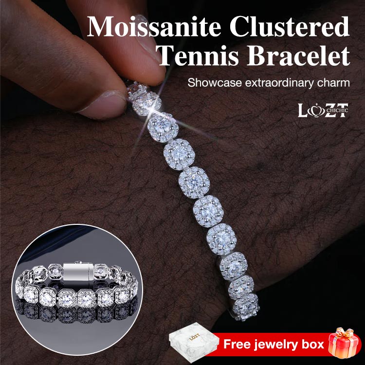 Halloween Sale - Moissanite Clustered Tennis Bracelet - GRA Certified, One-Year Warranty - Comes with a Free Jewelry Box