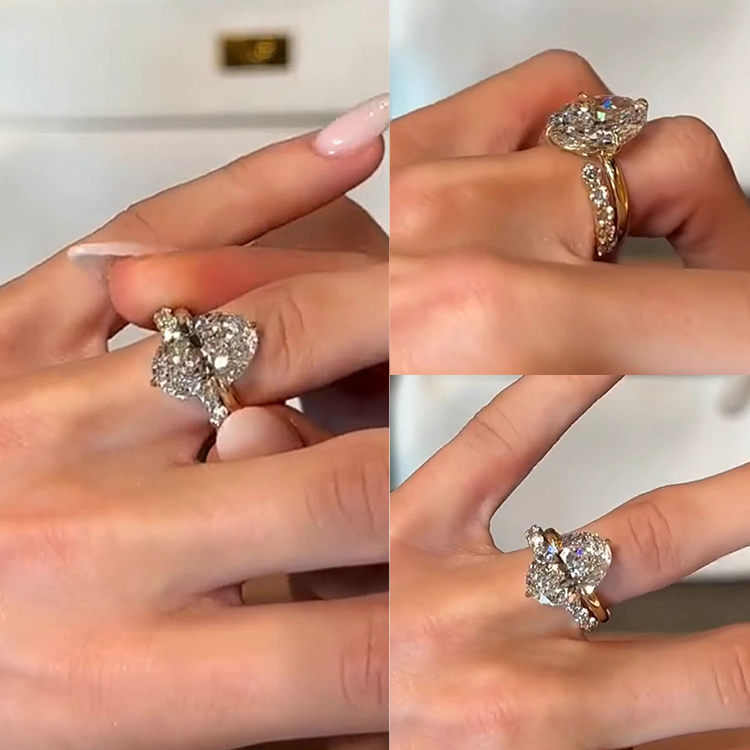 Christmas sale - Moissanite Stacking Geometric Ring - GRA certified - Comes with a custom jewelry box