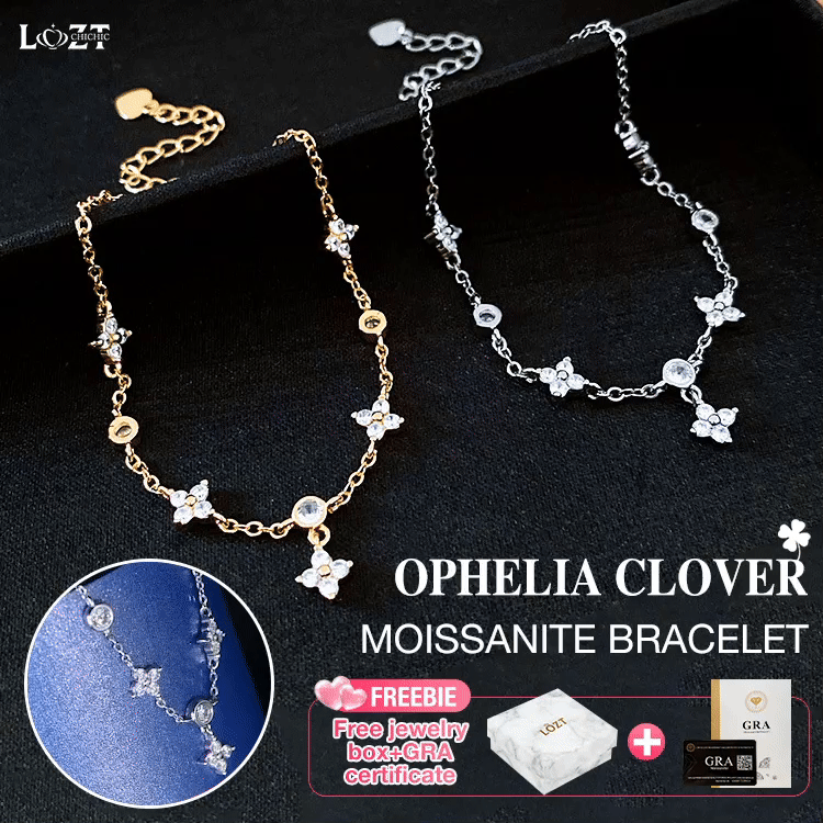 Mothers day promotions- Ophelia Clover Moissanite Bracelet-A Spark of Luck and Love - GRA certificate free gift box
