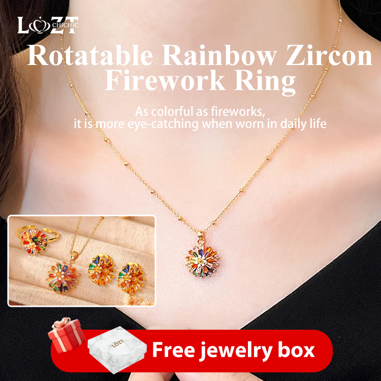 Christmas Promotion - Rotatable Rainbow Zircon Firework Ring Set - Free Custom Jewelry Box