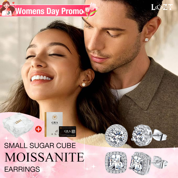 Mothers Day Promo buy 1 take 1 - Small sugar cube Moissanite earrings - GRA certified - Comes with a custom jewelry box