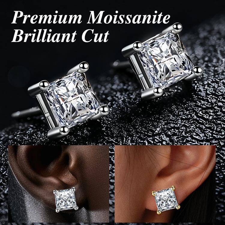 Ber Months Sale Buy one take one - Geometric square Moissanite earrings - GRA certified - Comes with a custom jewelry box