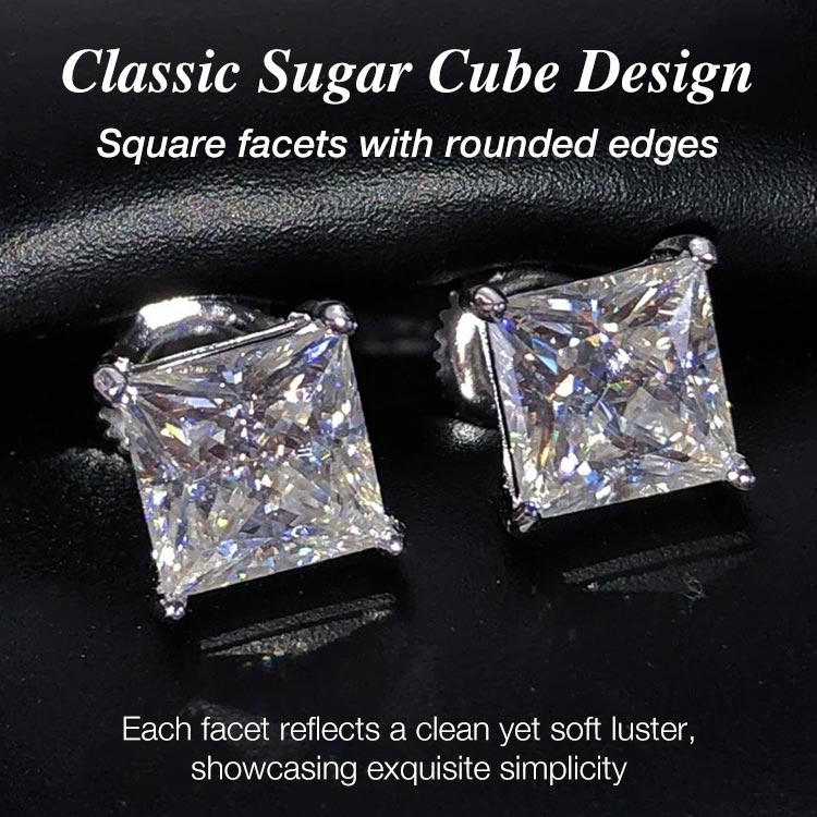 Ber Months Sale Buy one take one - Geometric square Moissanite earrings - GRA certified - Comes with a custom jewelry box