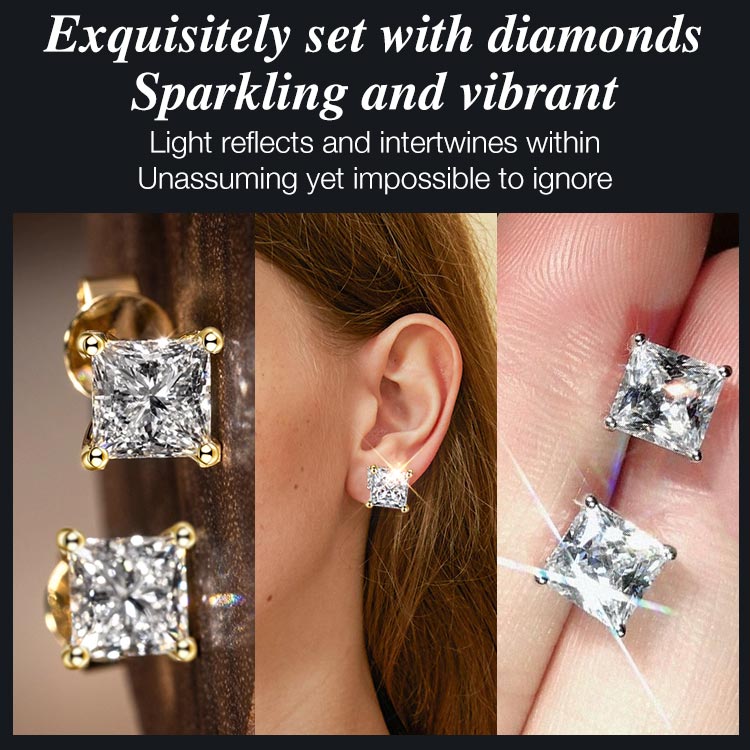 Ber Months Sale Buy one take one - Geometric square Moissanite earrings - GRA certified - Comes with a custom jewelry box