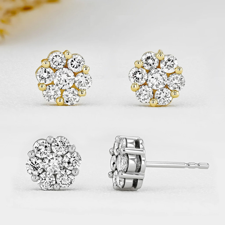 Easter promotion - Buy 1 Get 1 Free - Flower Beaded Moissanite Earrings - GRA Certified - Comes with a Custom Jewelry Box