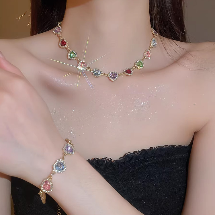 Mid-year Promo- French-style diamond-encrusted colorful heart Set - Comes with a custom jewelry box
