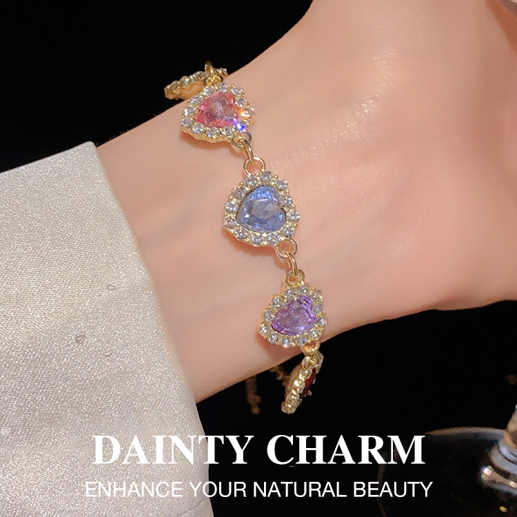 Mid-year Promo- French-style diamond-encrusted colorful heart Set - Comes with a custom jewelry box