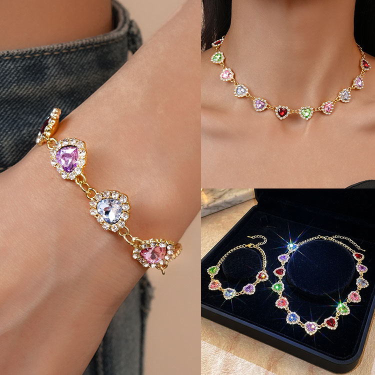 Mid-year Promo- French-style diamond-encrusted colorful heart Set - Comes with a custom jewelry box