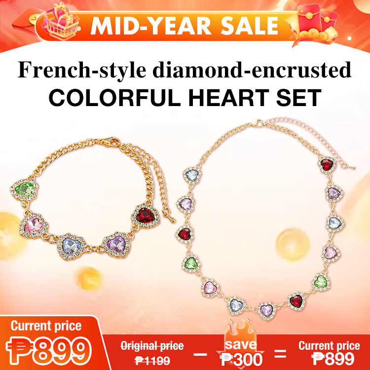 Mid-year Promo- French-style diamond-encrusted colorful heart Set - Comes with a custom jewelry box