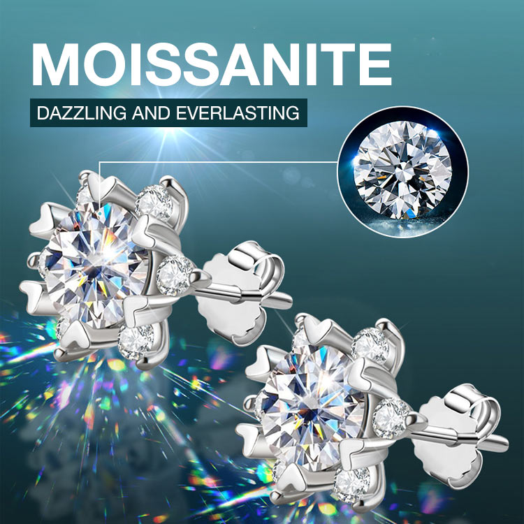 Valentines Promo - Snowflake Moissanite Earrings - GRA certificate, free gift box