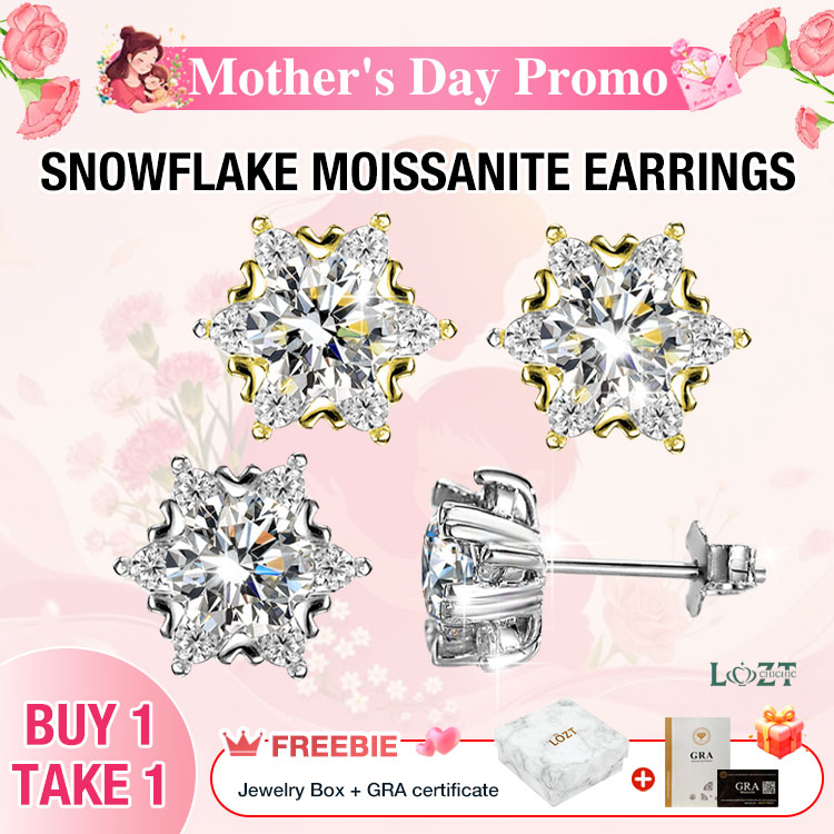 Mothers Day Promotion - Snowflake Moissanite Earrings - GRA certificate, free gift box