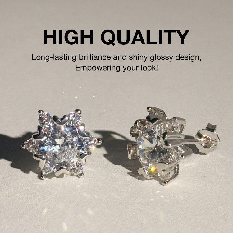 Valentines Promo - Snowflake Moissanite Earrings - GRA certificate, free gift box