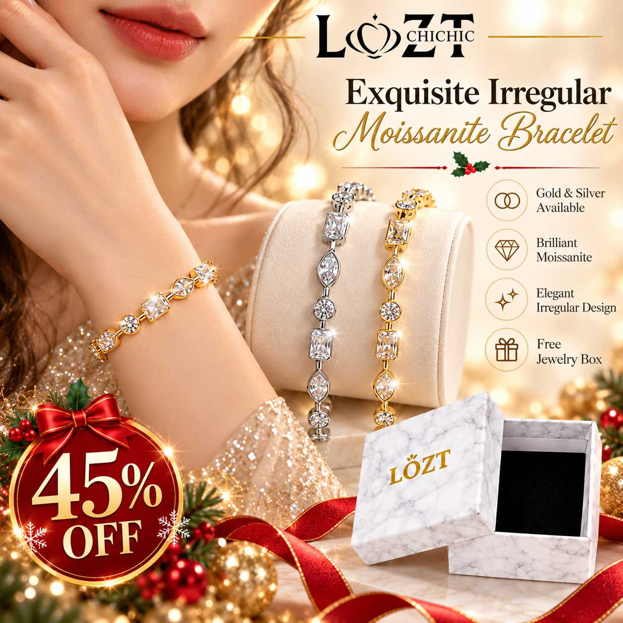 Christmas Sale Free Shipping - Buy 1 Get 1 Free -Exquisite Irregular Moissanite Bracelet - GRA Certified - Comes with a Custom Jewelry Box