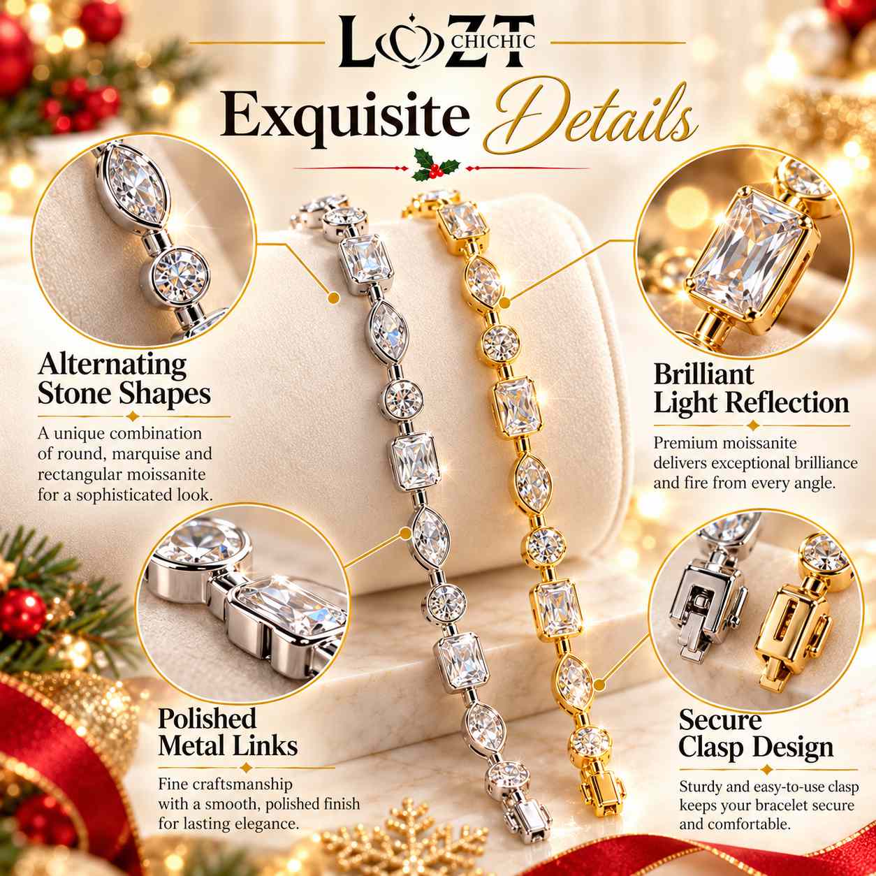 Christmas Sale Free Shipping - Buy 1 Get 1 Free -Exquisite Irregular Moissanite Bracelet - GRA Certified - Comes with a Custom Jewelry Box