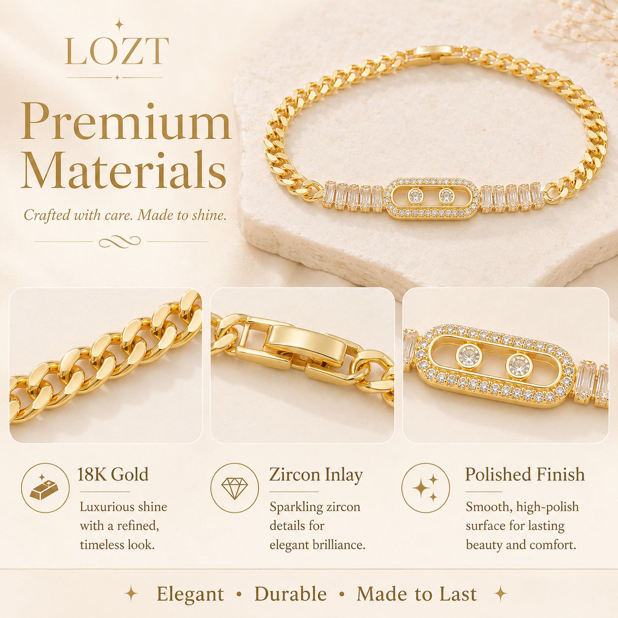 Ber Months sale - Second one only 500₱-18K Gold Rectangular Zircon Bracelet - One-Year Warranty - Comes with a Free Jewelry Box