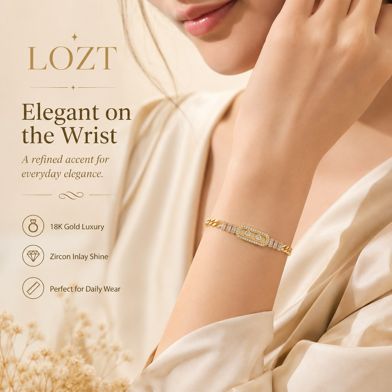 Ber Months sale - Second one only 500₱-18K Gold Rectangular Zircon Bracelet - One-Year Warranty - Comes with a Free Jewelry Box