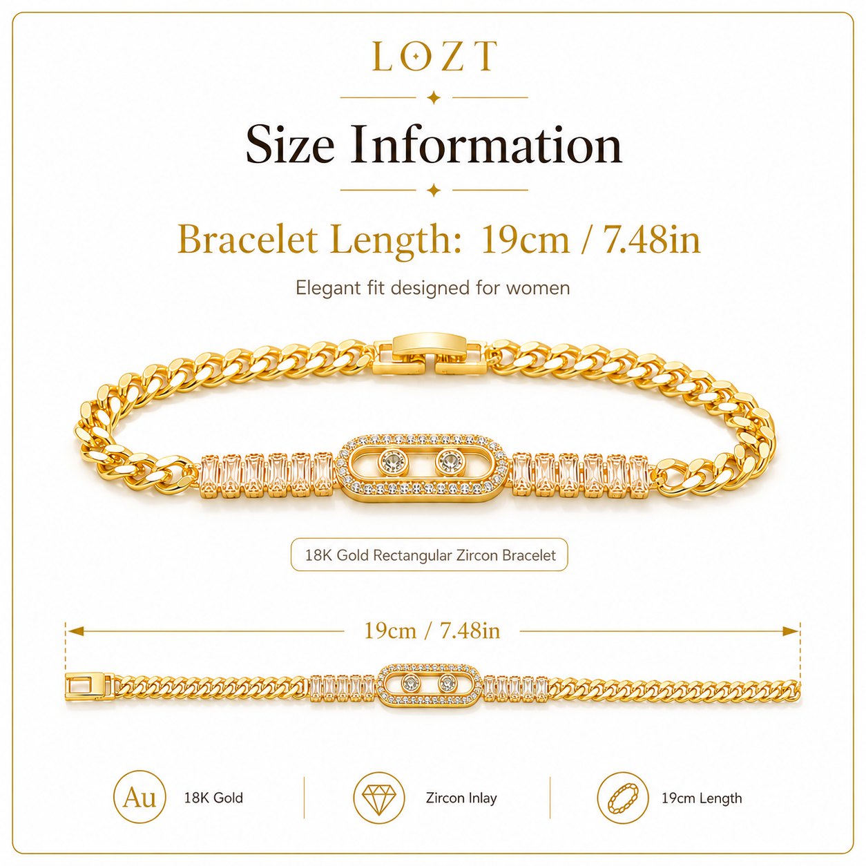 Ber Months sale - Second one only 500₱-18K Gold Rectangular Zircon Bracelet - One-Year Warranty - Comes with a Free Jewelry Box