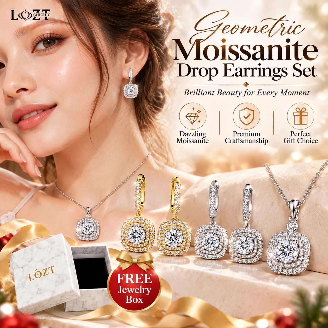Ber Months Sale-Geometric Drop Earrings Set – GRA Certified Brilliance – Free Luxury Jewelry Box – Perfect Holiday Gift to Sparkle Your Season