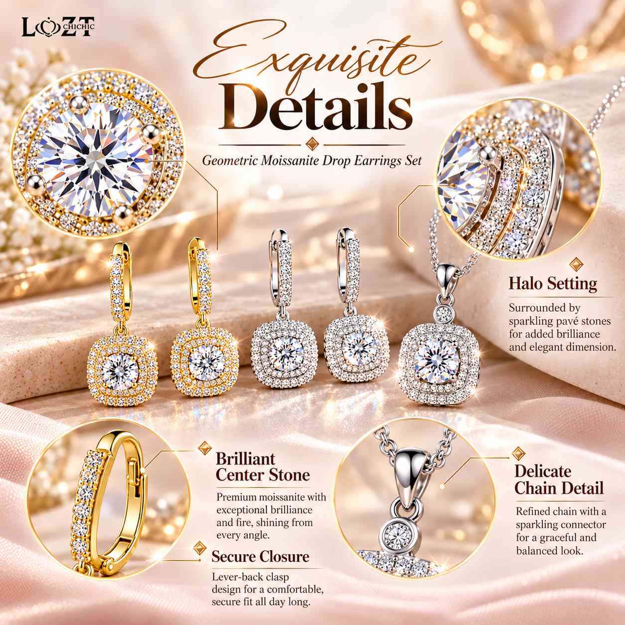 Ber Months Sale-Geometric Drop Earrings Set – GRA Certified Brilliance – Free Luxury Jewelry Box – Perfect Holiday Gift to Sparkle Your Season