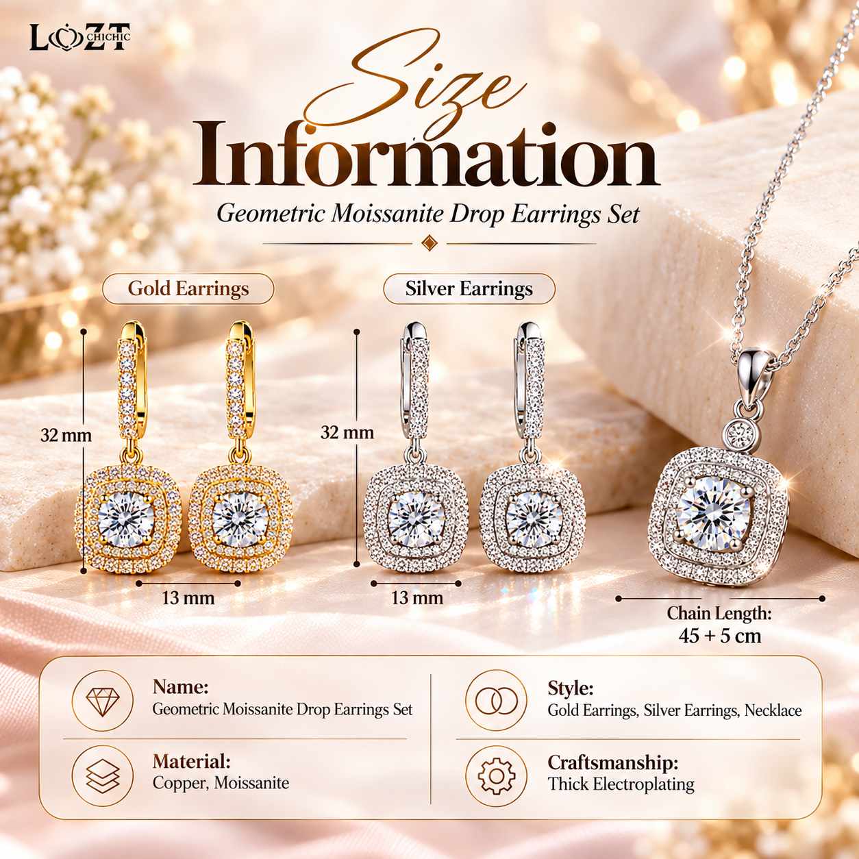 Ber Months Sale-Geometric Drop Earrings Set – GRA Certified Brilliance – Free Luxury Jewelry Box – Perfect Holiday Gift to Sparkle Your Season