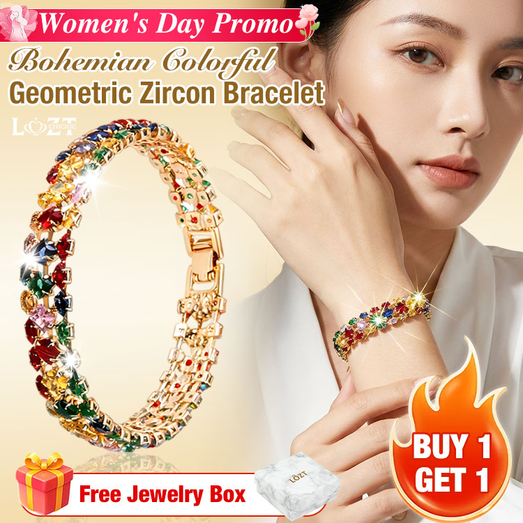 Womens Day Promo Buy 1 Get 1 Free - Bohemian Style Colorful Geometric Zirconia Bracelet - Comes with a Custom Jewelry Box