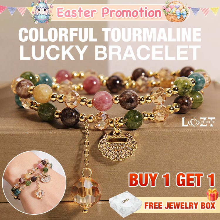 Easter promotion Buy 1 Get 1 Free - Colorful Tourmaline Lucky Bracelet - Bringing you good luck and wealth - Includes a complimentary velvet jewelry box.