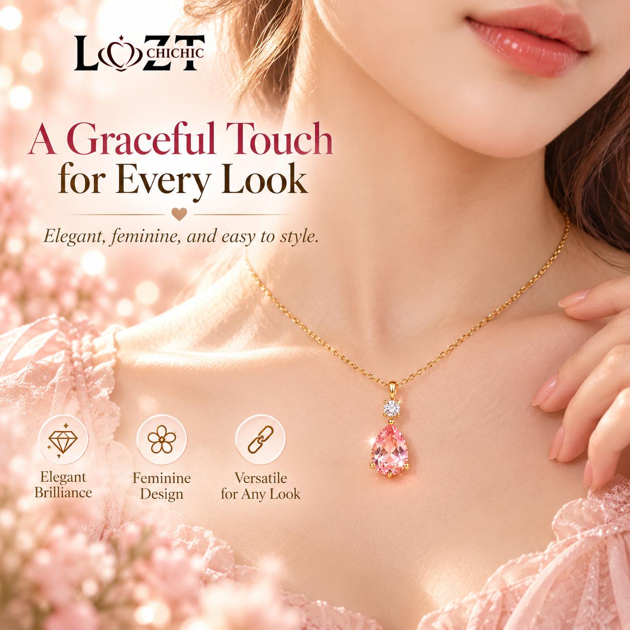 Christmas Sale - Pink Diamond Teardrop Necklace - One-Year Warranty - Comes with a Free Jewelry Box