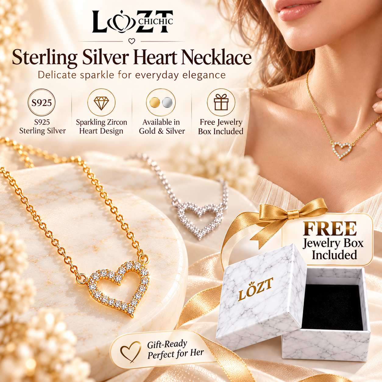 Christmas Sale - Sterling Silver Heart Necklace - One-Year Warranty - Comes with a Free Jewelry Box