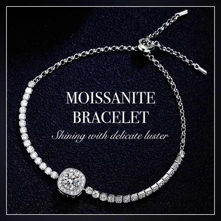Sparkling Moissanite Bracelet - With premium gift box and GRA certificate. Adjustable chain length, 2 colors available