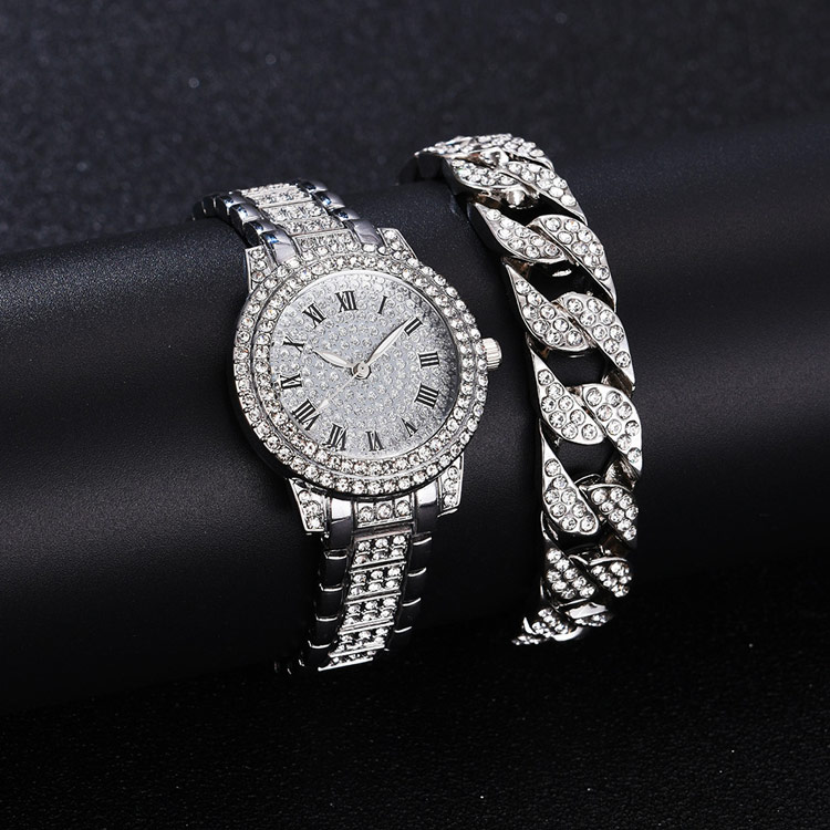 Buy bracelet get watch! 18K Gold Plated Diamond Cuban Chain Cool Fashion Bracelet and watch