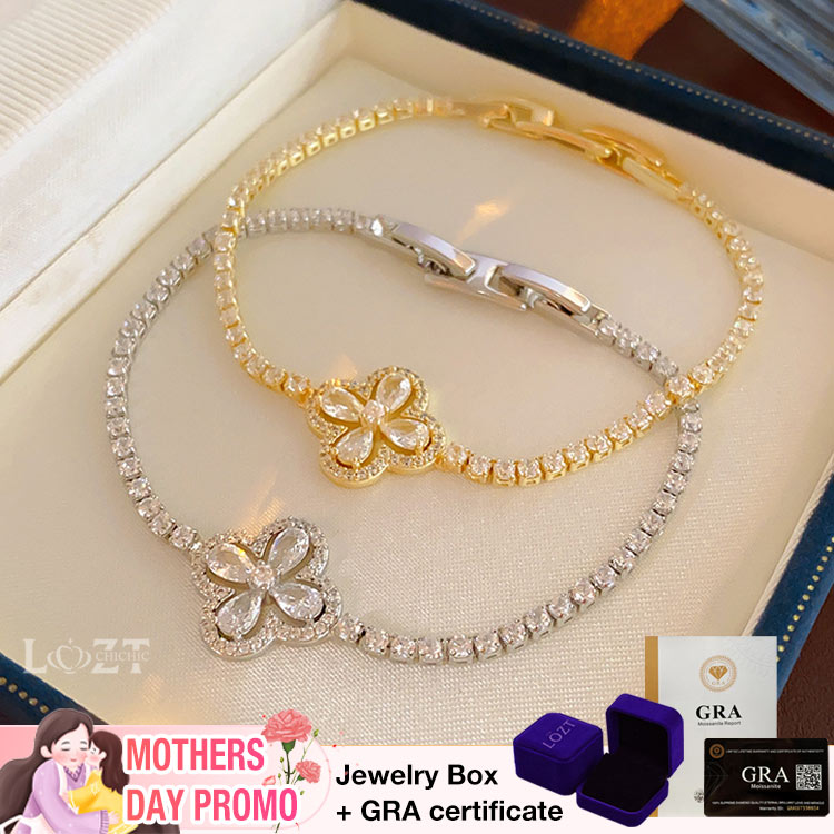 Moissanite Four Leaf Clover Bracelet - Free gift box. GRA certified