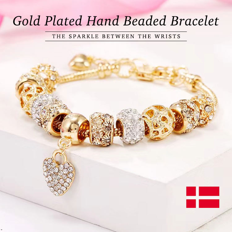 Same manufacturer as Pandora But price lower - 18k Gold-plated hand-beaded bracelet - Most Admired Designer Jewelry and Gift - But now get a delicate jewelry box as freebie