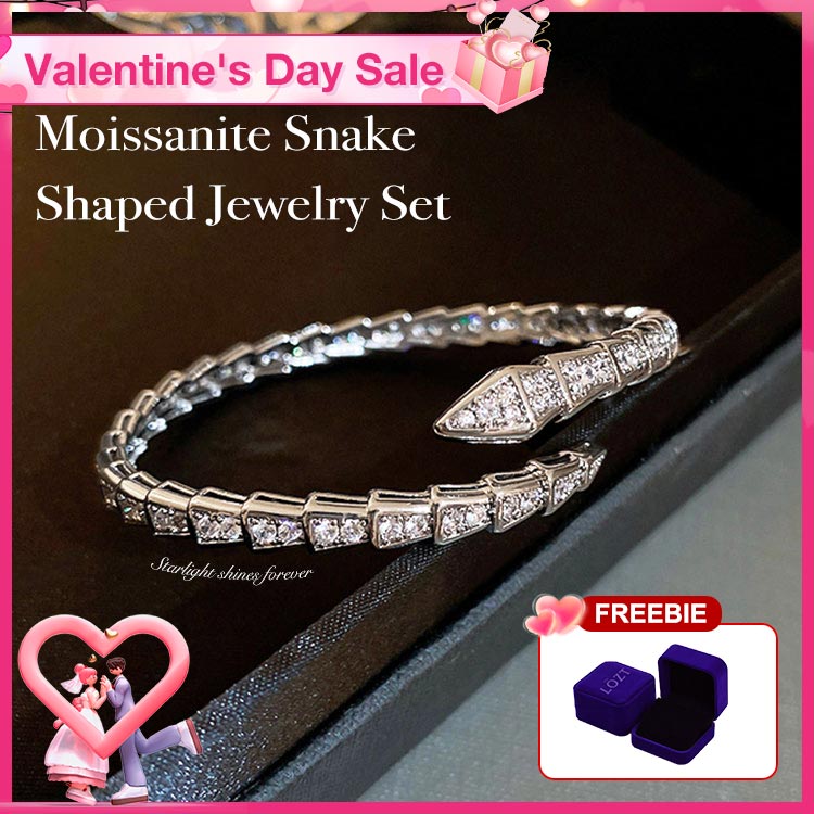 Valentines Day Sale - Moissanite Snake Shaped Bracelet and Ring Set, with free premium gift box-Shipping from Manila, delivery within three days