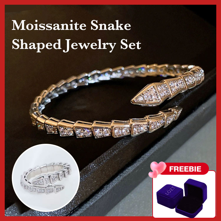 Easter promo - Moissanite Snake Shaped Bracelet and Ring Set - Free Jewelry Box. Shipping from Manila