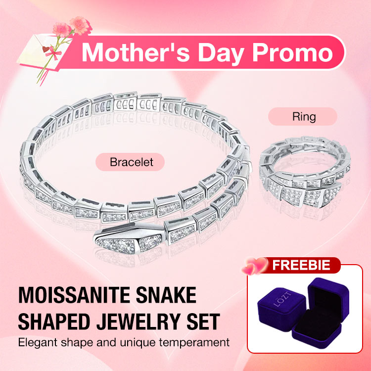 Mothers Day Promo - Moissanite Snake Shaped Bracelet and Ring Set - Best Gift For Her. Free Jewelry Box. Shipping from Manila