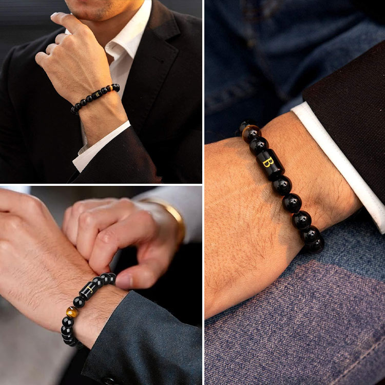 Best personalized gift - Black Onyx 26 Alphabet Adjustable Bracelet - Successful career and good health - Free gift box